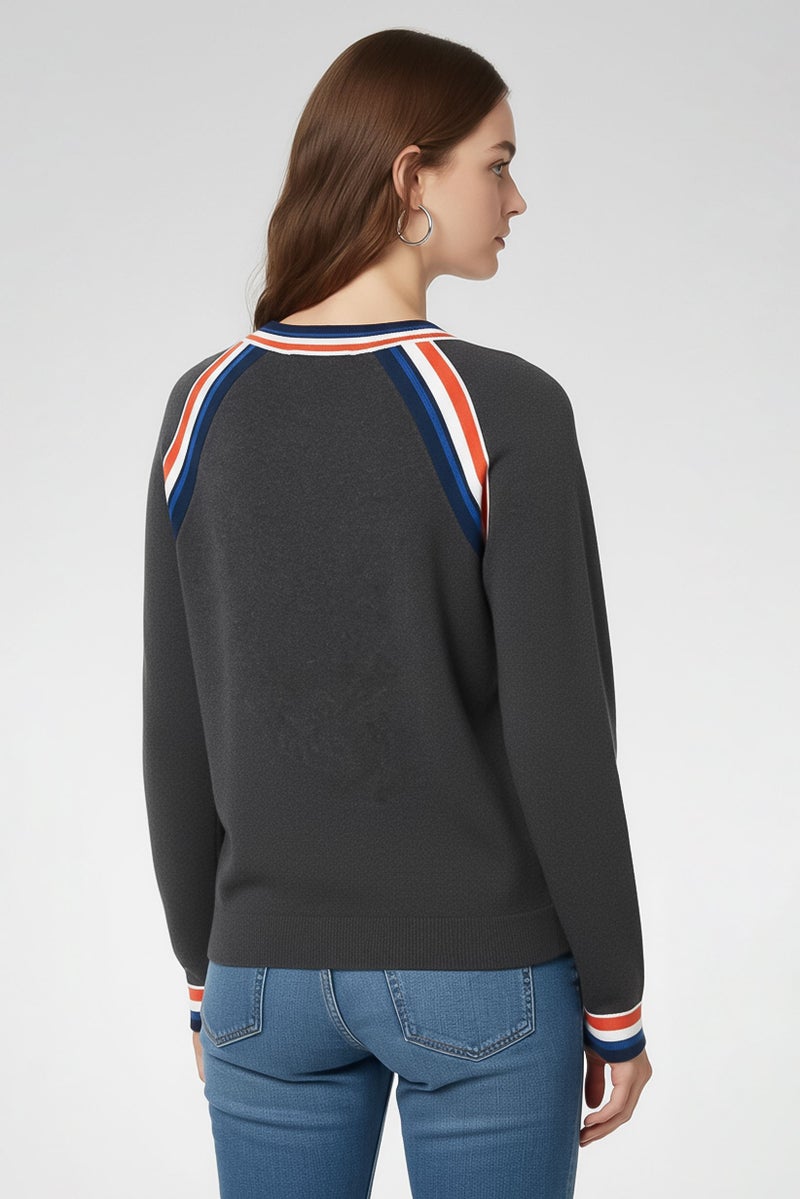 LACOSTE Women Crew Neck Embroidered Logo Sweater, Grey - Image 4